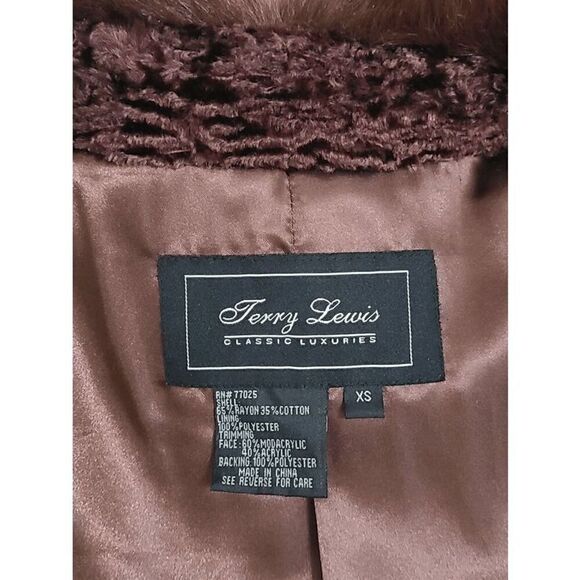 TERRY LEWIS Classic Luxuries Full Length Brown Velour Faux Fur Coat Size XS (S) - Picture 6 of 14